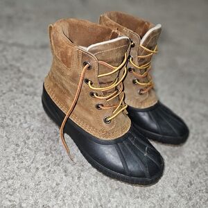 Sorel Cheyanne Duck Boots Mens Size 7.5 Waterproof Leather Suede Brown Black Mud